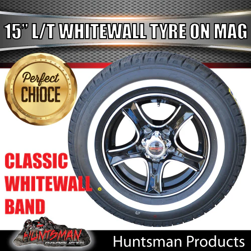 15" Trailer Caravan Ford Pattern Stealth Mag & 195R15C comforser Whitewall Tyre. 195 15 - Image 3